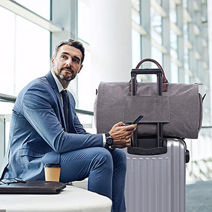seyfocnia Convertible Travel Garment Bag,Carry on Garment Duffel Bag for Men Women - 2 in 1 Hanging Suitcase Suit Business Travel Bag - color: Grey-2Pockets-Canvas