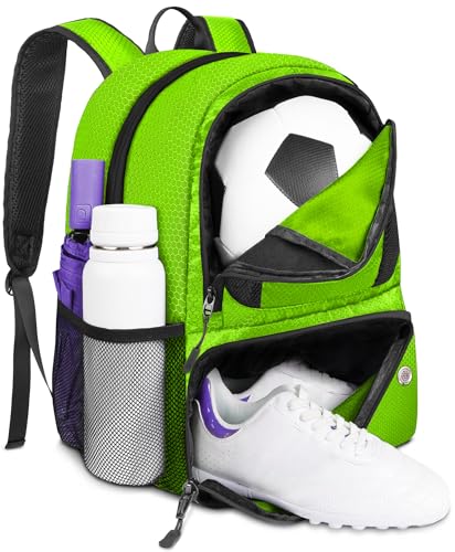 YOREPEK Soccer Backpack,Soccer Bag with Ball Holder, Water resistant Sport Equipment Bags Fit Basketball Volleyball Football - color: Green