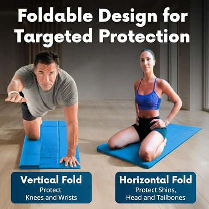 Foldable Yoga Mat Thick, in 6 Combinations; Greater Support and Protection for Joints, Body Alignment System, and Sections for Hands and Feet. Non-slip texture and water-resistant - color: Light Blue