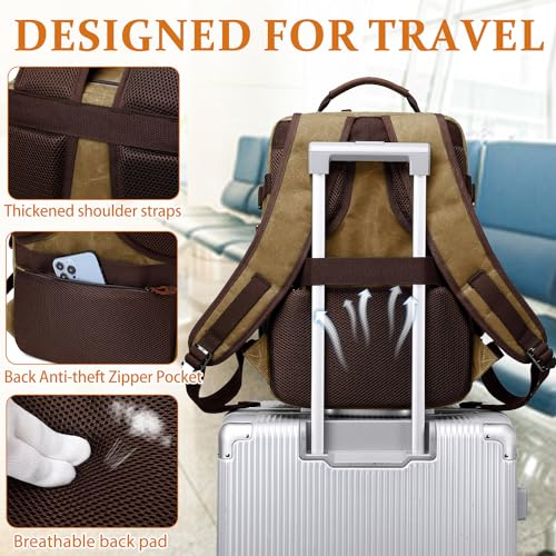 Travel Backpack for Men Carry On Backpack Flight Approved Personal Item Backpack, 17 inch Laptop Backpack Casual Daypack Weekender Business Hiking Backpack, Brown - color: Brown, size: 17 inch