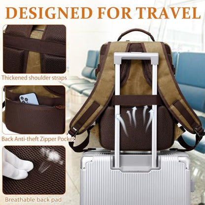 Travel Backpack for Men Carry On Backpack Flight Approved Personal Item Backpack, 17 inch Laptop Backpack Casual Daypack Weekender Business Hiking Backpack, Brown - color: Brown, size: 17 inch