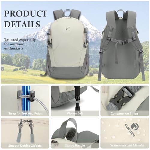 Hiking Backpack for Men Women, 25L Lightweight Travel Backpack Camping Daypack for Outdoors - color: White & Grey
