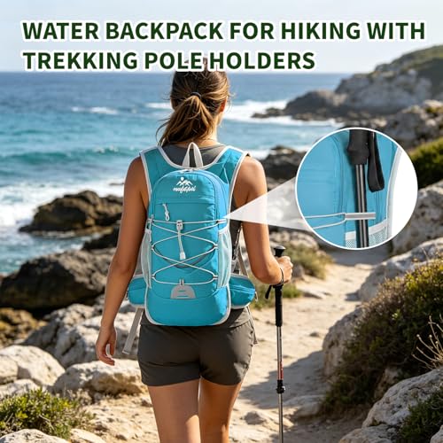 Hydration Backpack with 2L Water Bladder - 20L Water Backpack for Hiking, Cycling, Running, Biking, Lightweight Hiking Pack Bag for Women & Men with Trekking Pole Holders - color: blue with 2L water bladder