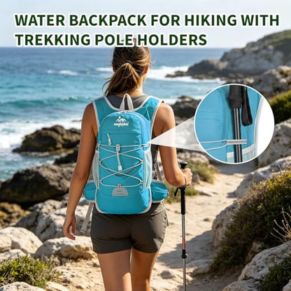 Hydration Backpack with 2L Water Bladder - 20L Water Backpack for Hiking, Cycling, Running, Biking, Lightweight Hiking Pack Bag for Women & Men with Trekking Pole Holders - color: blue with 2L water bladder