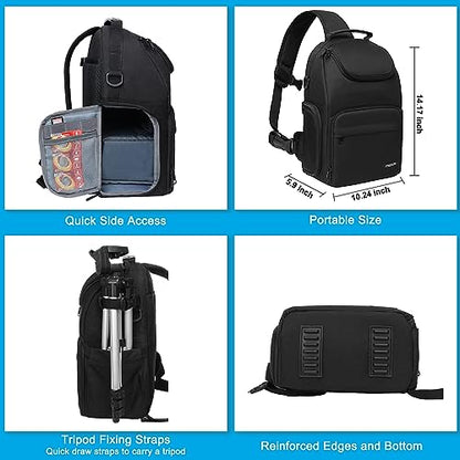 MOSISO Camera Sling Bag, DSLR/SLR/Mirrorless Camera Case Crossbody Photography Backpack with Tripod Holder&Removable Modular Inserts&PU Handle Compatible with Canon/Nikon/Sony, Black - color: Black