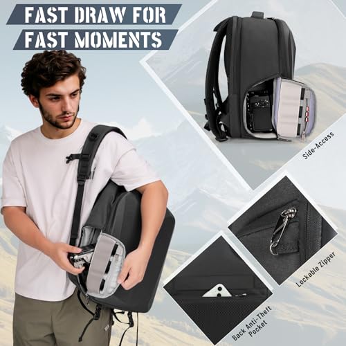 RAINSMORE Camera Backpack Hard Shell for DSLR/SLR Waterproof Camera Bag with Laptop Compartment 15.6 Inch Professional Camera Case with Rain Cover Photography Backpack Bag with Camera Lens Case Black - color: Black