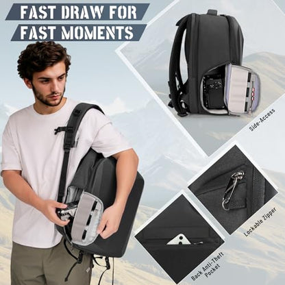RAINSMORE Camera Backpack Hard Shell for DSLR/SLR Waterproof Camera Bag with Laptop Compartment 15.6 Inch Professional Camera Case with Rain Cover Photography Backpack Bag with Camera Lens Case Black - color: Black