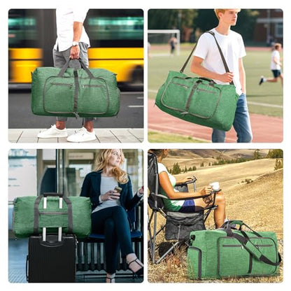 Vomgomfom 65L/85L/115L Foldable Travel Duffle Bag, Lightweight Checked Luggage with Shoe Compartment, Water-Resistant Weekender Overnight Bag for Men & Women - color: E Deep Green, size: 85L