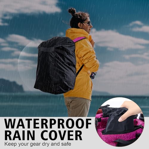 Goture Fishing Backpack, 900D Water-Resistant Tackle Backpack with Rod Holders, 45L Large Fishing Bag Storage Gear Tackle Bag with 8 Lure Pockets, Rain Cover for Camping Hiking(Without Tackle Box) - color: 45L Bling Pink with 8 Lure Pockets
