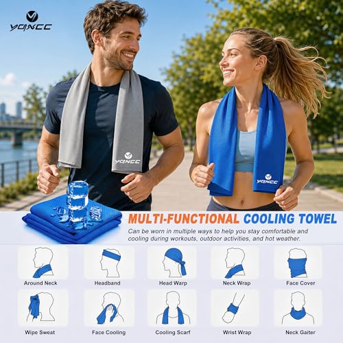 YQXCC 4 Pack Cooling Towels (47"x12"), Ice Cool Neck Towel, Soft Breathable Microfiber for Yoga, Golf, Gym, Running, Camping & Hot Weather - color: Light Gray 4 Packs