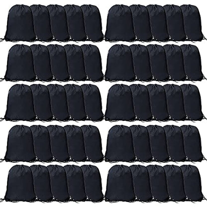 CODOBON 50 Pcs Drawstring Bags, Bulk Draw String Backpack, Cinch Polyester Bag for Gym Sport, Black - color: Black
