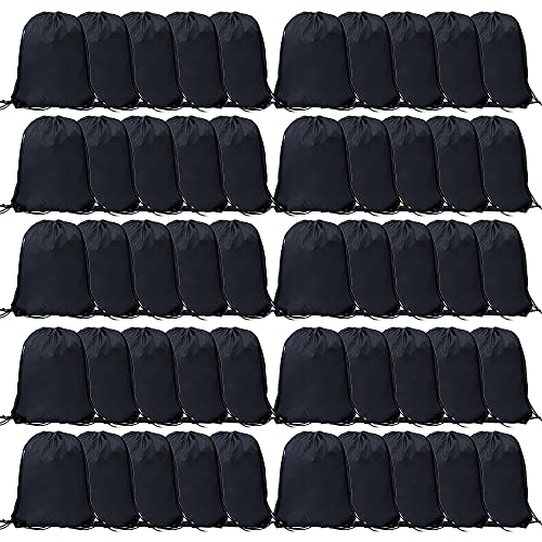 CODOBON 50 Pcs Drawstring Bags, Bulk Draw String Backpack, Cinch Polyester Bag for Gym Sport, Black - color: Black
