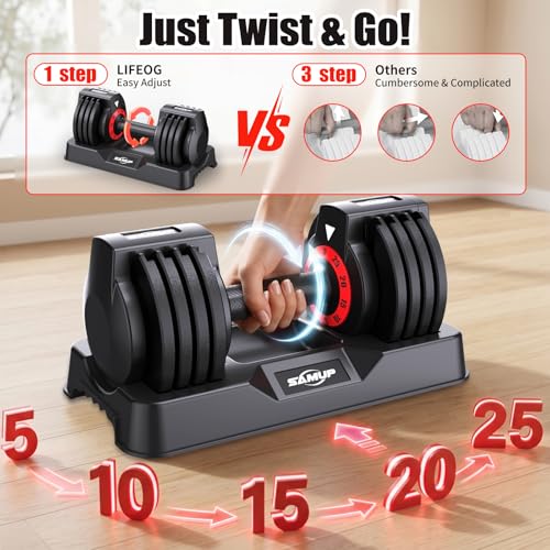Adjustable Dumbbell Set of 2, 50LBS/100LBS Weights Dumbbell Set with Storage Box, 25lbs/50lbs Pair Adjustable Weights with Anti-slip Silicone Grip, 5-in-1/10-in-1 Quick-Lock Hand Weight Set For Home Gym Suit both Men and Women - color: 25LBS Pair(Total 50