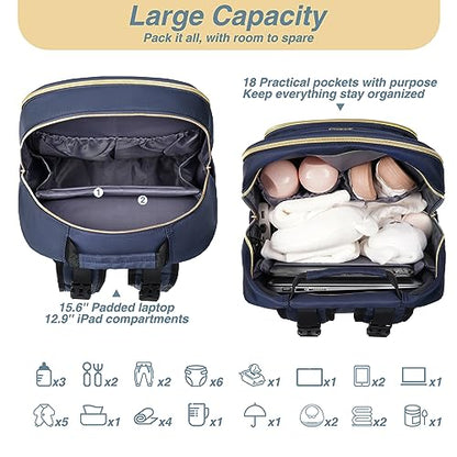 MOMUVO Diaper Bag Backpack, Quilted Baby Bag with Changing Pad & Stroller Straps & Pacifier Case, Large Travel Diaper Bags for Mom Dad, Blue - color: Blue