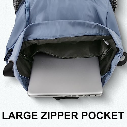 Drawstring Backpack with Mesh Pockets String Gym Bag Sackpack Sandproof Water Resistant Beach Backpack for Men Women - color: Slate Gray