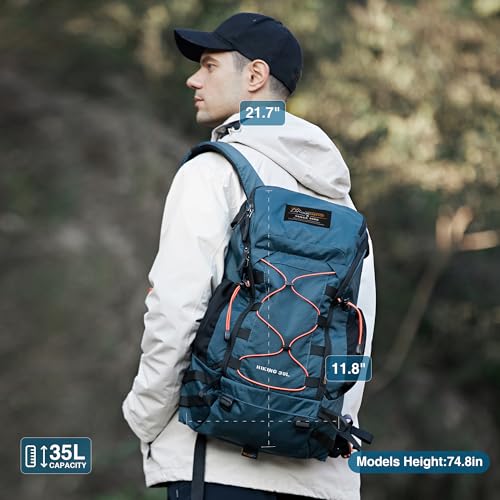 MOUNTAINTOP 35L Hiking Backpack, Lightweight Outdoor Travel Camping Daypack with Rain Cover for Men & Women（Blue） - color: Royal Blue