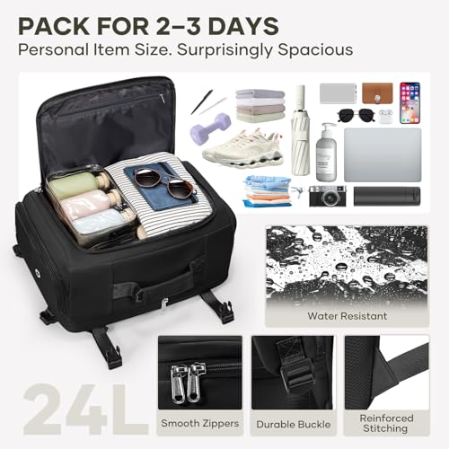 coofay Travel Backpack for Women Men, Carry on Backpack for Airplanes - color: Black