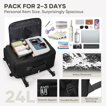 coofay Travel Backpack for Women Men, Carry on Backpack for Airplanes - color: Black