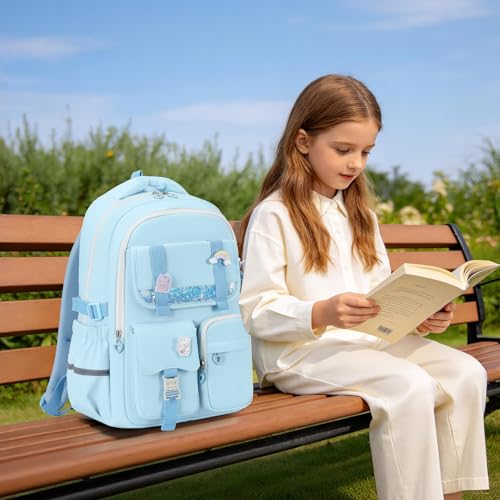 MUSEVOS Girls Backpack, Kids Backpack for Girls, School Bookbag for Teens Age 6-15, Large Capacity Water Resistant Backpack for Elementary to High School, Cute Travel Daypack, Blue - color: Blue