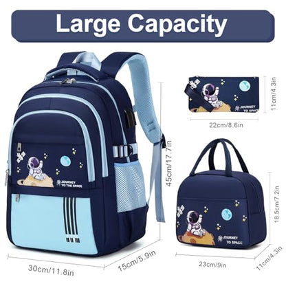 ACESAK Backpack for Boys - Boy Backpack Schoolbag for Boys Kids Children Teens Girls Elementary Middle School Bags, Waterproof Lightweight Kids Bookbag Backpacks Casual Daypack with Lunch Bag Set - color: Light Blue