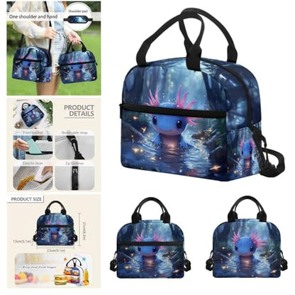 Cute Axolotl Backpack for Girls Boys Backpack with Lunch Box Water Bottle Bag and Big Pencil Case 4Pcs Set 17" Bookbag with Large Front Pocket for School Sturdy School Bag for Kids Elementary - color: Axolotl