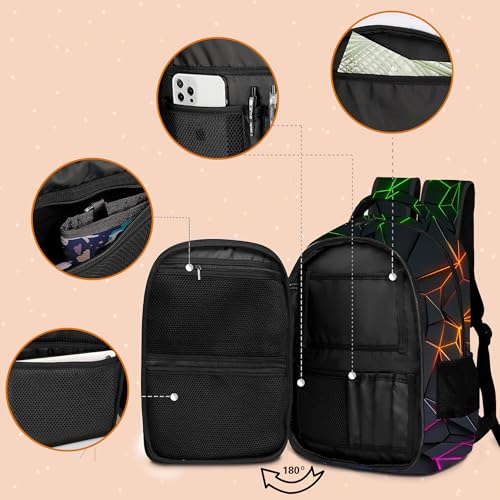 Boys Backpack with Lunch Box and Pencil Case, 3Pcs Gamer Backpack for Boys Teens, 17 Inch Large Capacity - color: GAME-HMWJ-3