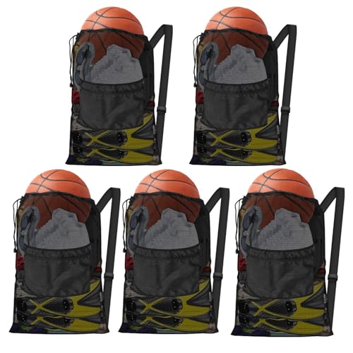 BROTOU Drawstring Backpack Gym String Bag with Pocket for Men Women Heavy Duty Mesh Bag Sport Equipment Bag for Swimming Yoga Beach Laundry - color: Black-5pcs