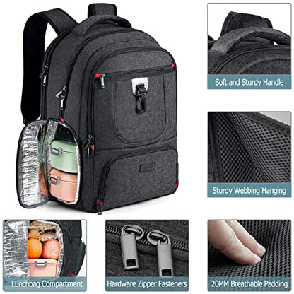 BIKROD Lunch Backpack, Insulated Cooler Lunch Bag Backpack, Large Travel 17.3 Laptop Back Pack Sturdy Computer College School Bookbag for Women Men for Men Women Work Hiking Picnic - color: Black