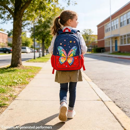 15 inch Primary School Kindergarten Schoolbag Leisure Cool Cute Cartoon Travel Backpack For Boys Girls Ages 6-10 Use - color: Red Butterfly, size: Large