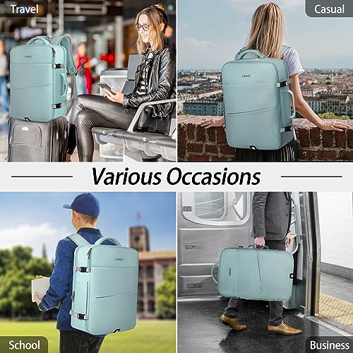 Lubardy Travel Backpack for Men Women 17 Inch Flight Approved Carry on Backpack Waterproof Large 40L Luggage Daypack Business College Weekender Overnight Laptop Backpack with 3 Packing Cubes, Green - color: Green(backpack With 3 Packing Cubes)