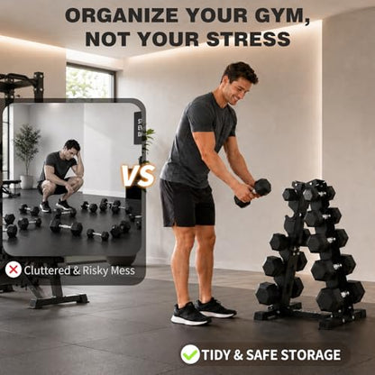 LIONSCOOL 5/6 Tier A-Frame Dumbbell Rack Stand Only, Heavy Duty Steel Weight Rack for Home Gym, Space-Saving Dumbbell Stand (200/300/600LBS Capacity) - size: 5 Tier 5-35LB