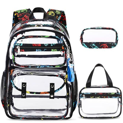 ACESAK Clear Backpack for Boys - 3 Pcs Clear Backpack Heavy Duty with Lunch Bag - See Through Bookbag Stadium Approved for Kids 3+ Age Middle High College School Sport Travel (Game) - color: Game