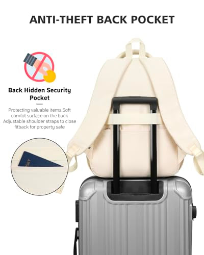 Cute Teen Girls Backpack, Big Student School Backpack Laptop Bookbag for College Women Aesthetic Middle High School Bag, Mochilas Escolares, Beige - color: Beige, size: 15.6in