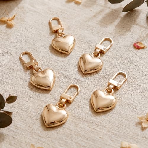 10 Pcs Heart Shaped Zipper Pull Replacement Gold Heart Zipper Pull Charm Metal Backpack Zippers Mend Fixer Repair Padlock Bag Charms for Women Handbag Purse Gift Coats Jackets Pants Luggage Fasteners