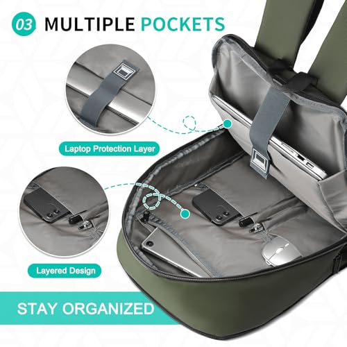 Slim Laptop Backpack for Men, Expandable Business Backpack with 16" Laptop Compartment - TSA 15L-25L Capacity Lightweight for Work Office, Dark Green - color: Dark Green
