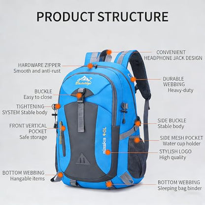 Travel Backpack 40L.Flight Friendly Approved Carry-on Luggage,Anti theft.Water.resistant.Lightweight.Business.Rucksack,Durable Large Weekender Bag Daypack Fits 17.3 Inch Laptop Unisex - color: Grey and Blue
