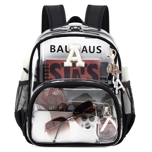 PIG PIG GIRL Clear Backpacks for Stadium Events Approved 12×6×12 Clear Bookbag for Women Mini Transparent Letter Back Pack, Black, Letter-A - color: Black, style: A