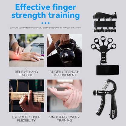 7PCS Grip Strength Trainer Kit, 2 Adjustable Forearm Resistance Grips, Finger Stretchers, Grip Ring, Hand Squeeze Ball, Finger Exercises, User Manual, Suitable for Hand Training, Suitable for Everyone