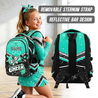 Custom Cheer Backpack for Girls Cheerleader Preschool Toddler Glitter Backpack Kindergarten Nursery Bookbag Travel Children Lightweight School Bag - color: Light Green