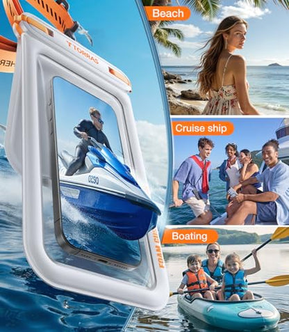 TORRAS IP68 Waterproof Phone Pouch Double Space, Floating Waterproof Phone Case with Lanyard for iPhone 17 Pro Max 16 15 14 S26 S25, Phone Dry Bag Vacation Cruise Ship Travel Essentials 7.0'', White - color: White