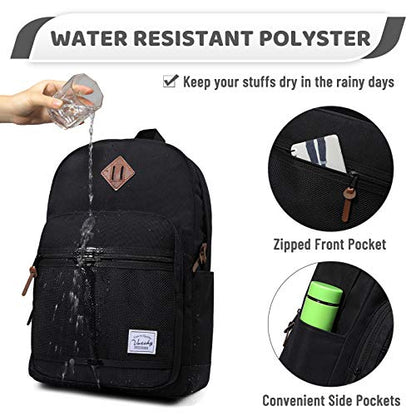 VASCHY School Backpack, Water Resistant Casual Daypack Travel Backpack Bookbag for Men Women with Padded Laptop Sleeve Black - color: Black