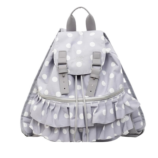 Cute Polka Dot Lace Backpack for Women Flap-top Casual Backpack Cute Nylon Bookbag - color: Grey