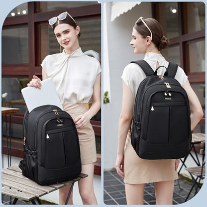 Travel Laptop Backpack for Women 15.6 Inch Computer Backpacks with USB Charging Hole Anti Theft Carry on Bag College Bookbag Large Black Back Pack for Work Business Traveling Commuter Daypack-Black - color: Black