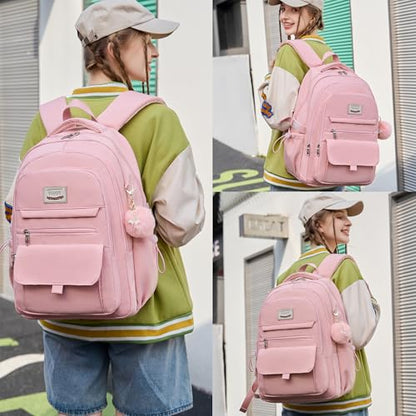 Laptop Backpack 15.6 Inch College Backpacks for Women, School Backpack for Girls,Students Aesthetic Anti Theft Travel Daypack Large Bookbags Middle High School Back Pack(Pink) - color: Pink