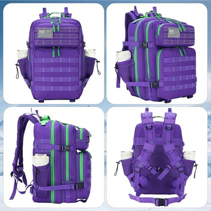 Lovelinks21 45L Tactical Assault Backpack 3 day assault pack with Molle Waterproof backpack Rucksack for Tactical Backpacks (Purple Green) - color: Purple Green