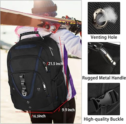 18.4 Laptop Backpack Men Women, 55L-60L Extra Large Laptops Backpack, TSA Friendly Flight Approved and RFID Anti-theft Pocket,Water Resistant Suiltable for Traveling - color: Black-blue, size: 18inch(21.5*16.3*9.9")