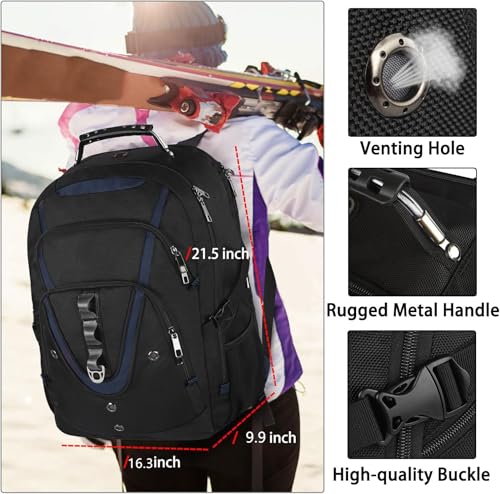 18.4 Laptop Backpack Men Women, 55L-60L Extra Large Laptops Backpack, TSA Friendly Flight Approved and RFID Anti-theft Pocket,Water Resistant Suiltable for Traveling - color: Black-blue, size: 18inch(21.5*16.3*9.9")