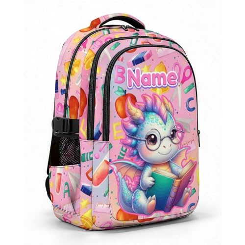 Kids Backpack Personalized Dragon Backpack for Girls, 17 Inch Pink Custom Schoolbags for College Preschool Primary Kindergarten - color: Pink1