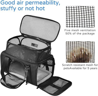 Wakytu Airline Approved Pet Carrier, Collapsible Cat Carrier, Expandable Dog Carrier, 900D High Density Oxford Cloth, Wear-Resisting, Anti Tearing, Safety Lock Zipper, Reflective Tape - color: 2.0 Black, size: 17.7"L x 11.0"W x 8.3"H