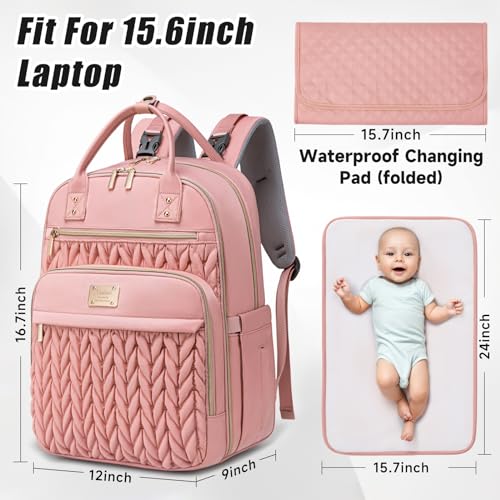 Tealari Diaper Bag Backpack,Stylish Baby Diaper Bag,Waterproof Travel Diaper Backpacks Baby Bags with Changing Pad,Stroller Straps,Insulated Pockets (Pink) - color: Pink